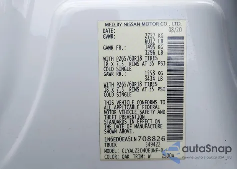 2020 Nissan Frontier Sv 4X2 from USA, damaged, VIN 1N6ED0EA5LN708826